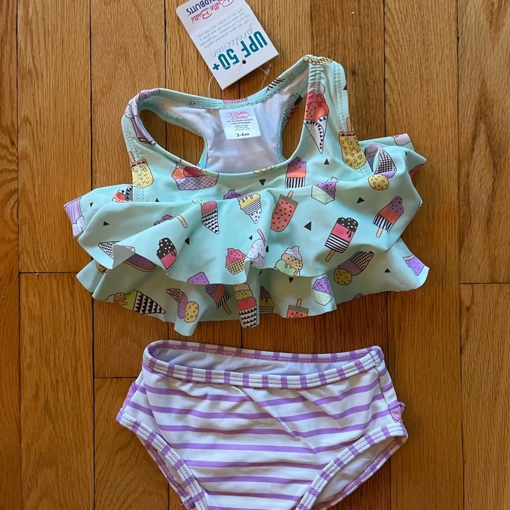 Ruffle Butts Ice Cream Print swimsuit - Mint and Purple